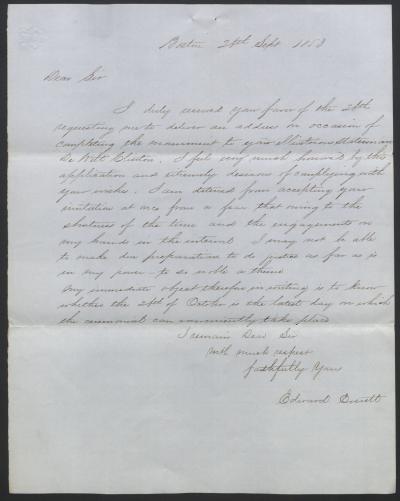 Copy of Letter from Edward Everett to Robert Ray Esq.