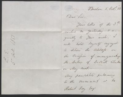 34. Edward Everett to Robert Ray (Front)