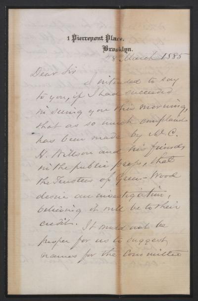 Henry E. Pierrepont to Senator Hon. John J. Kiernan (Front)