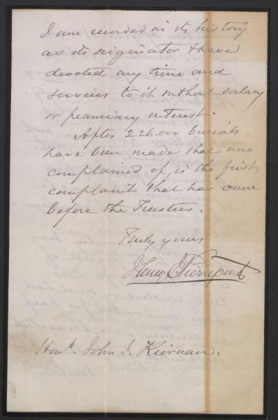 Henry E. Pierrepont to Senator Hon. John J. Kiernan (Reverse)